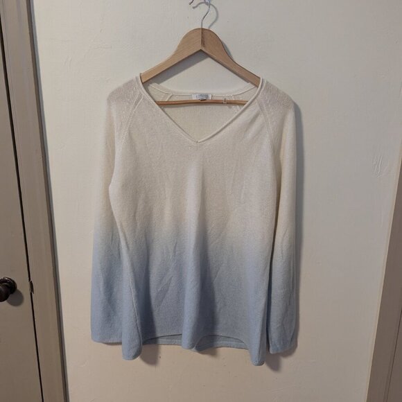 Cashmere Kinross Ombre Vee Sweater Blue White Boho Size Large Heritagecore - Picture 3 of 7